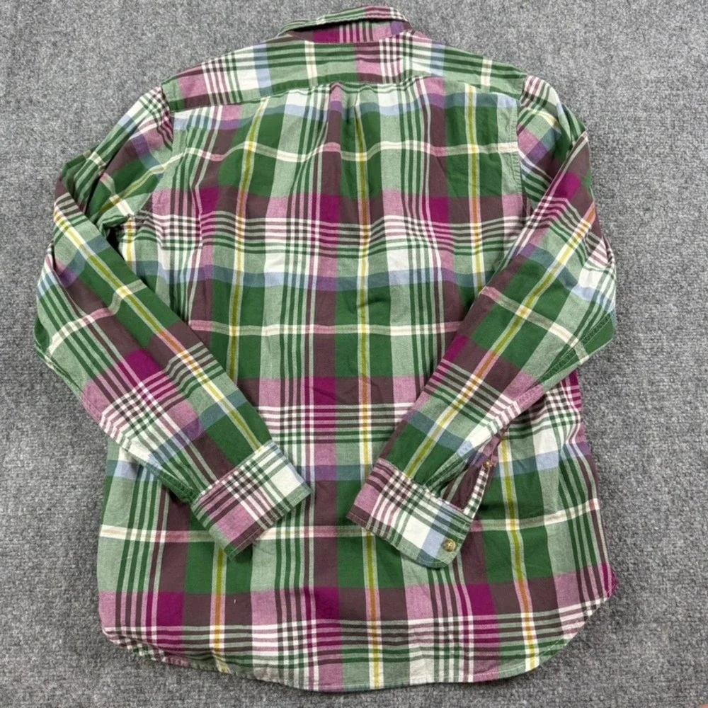 J. Crew Indian Madras Shirt Mens Medium Green Plaid Classic Fit Button Down